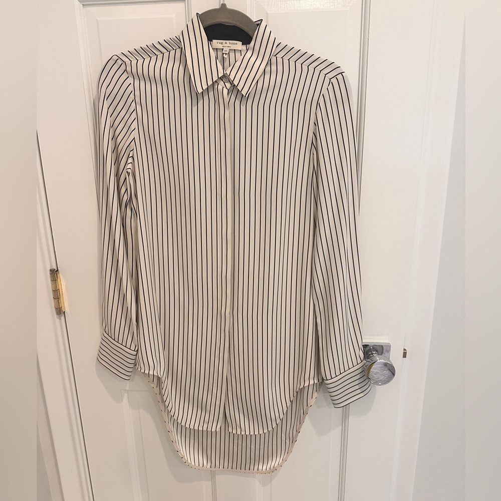 Rag & Bone black and white striped silk button down